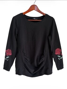 Stork & Babe Black Rose Embroidered Maternity Sweatshirt Size Medium
